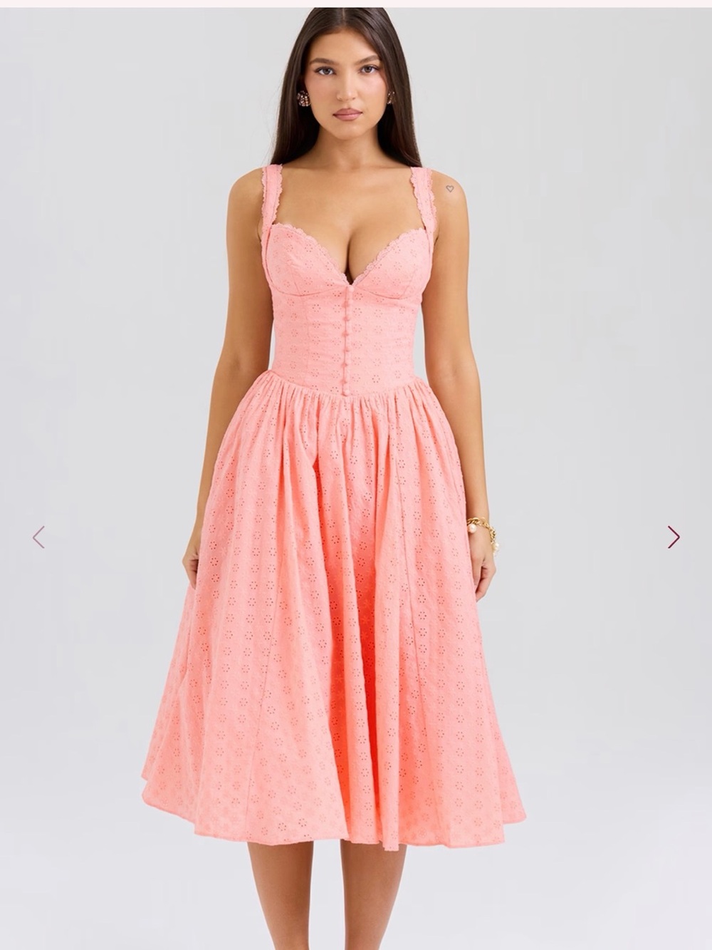 House of CB Adalyn Peach Broderie Anglais Midi Sundress Plus Cup